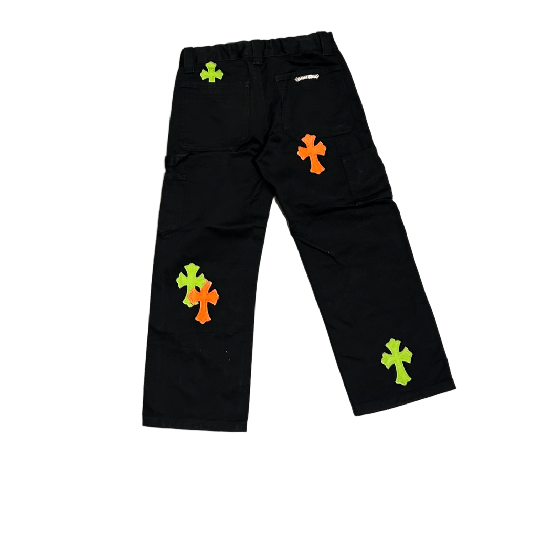 CHROME HEARTS KIDS 12 PATCH BLACK CARPENTER PANT