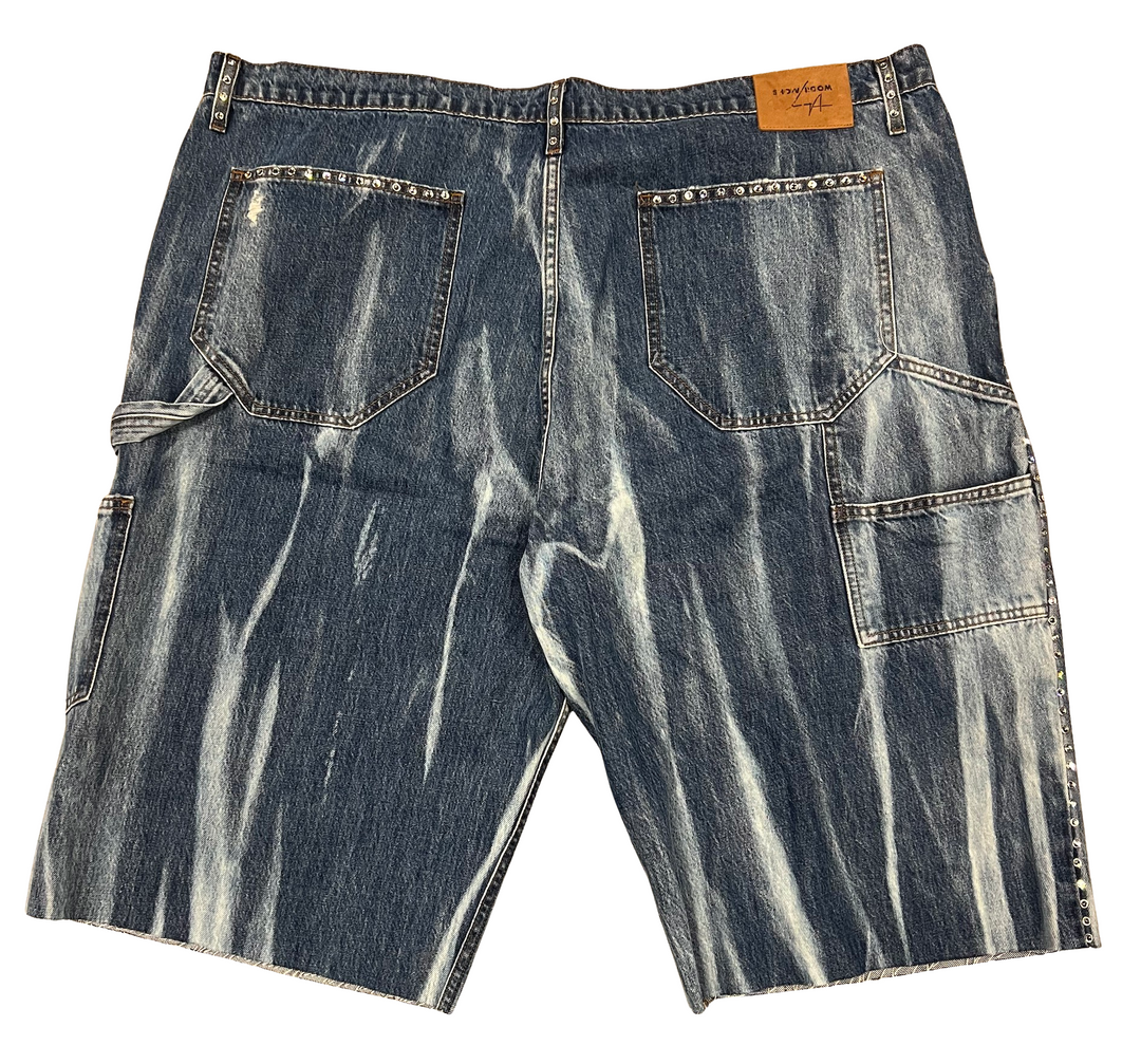 BOSSI 'CLEAR STUDDED' BLEACH WASH DENIM SHORTS