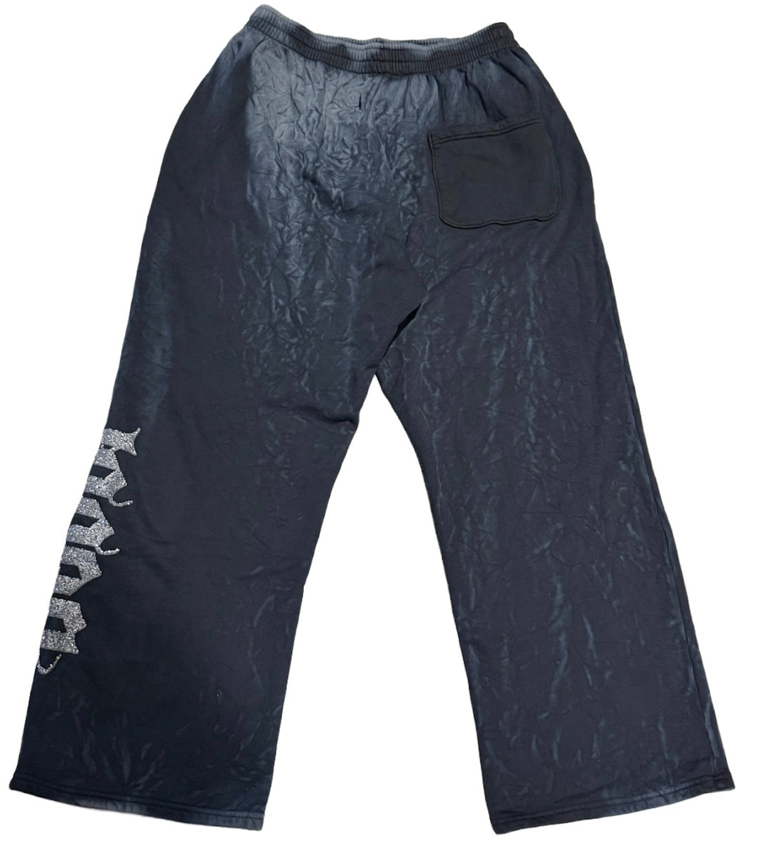 BOSSI 'SILVER FLAME' WASHED BLACK RHINESTONE SWEATPANTS
