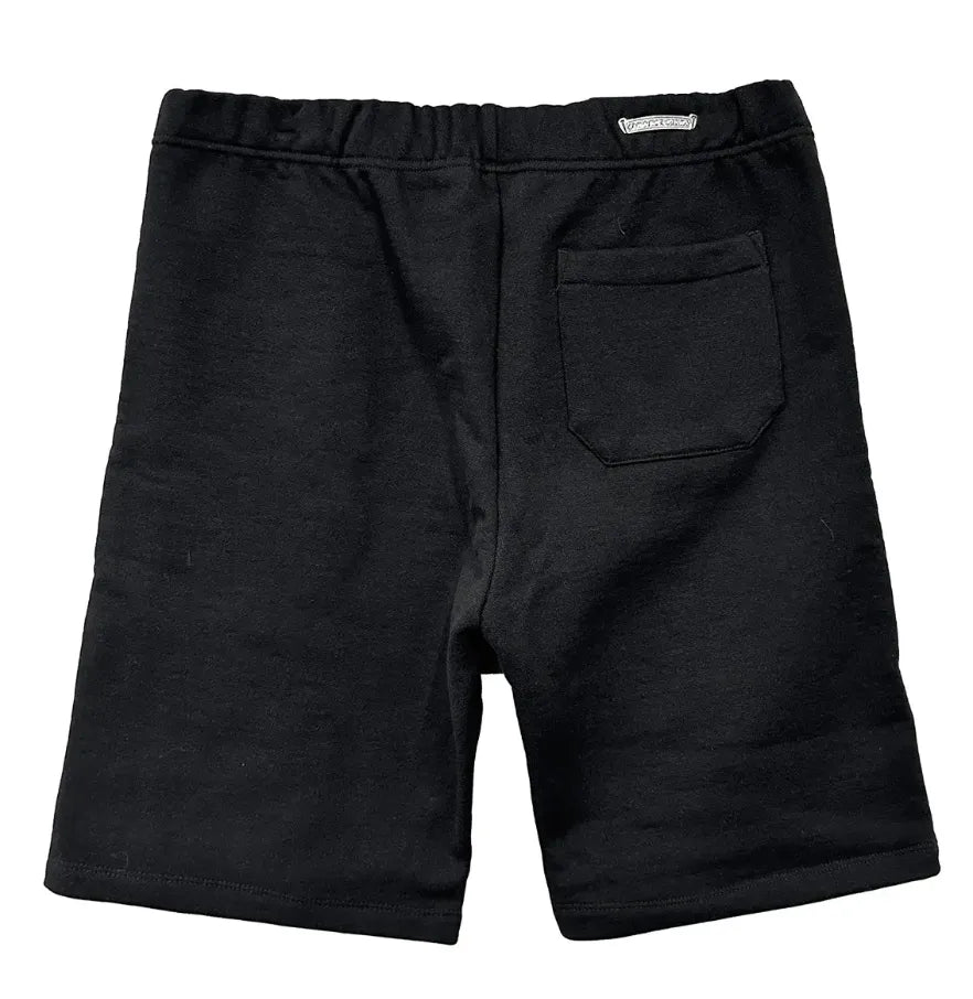 CHROME HEARTS 'TRIPLE CROSS' EMBROIDERED BLACK SWEAT SHORTS
