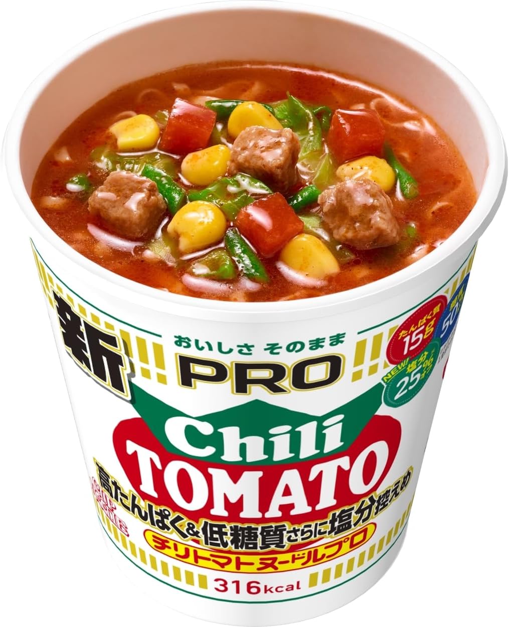 Cup Noodle PRO Chili Tomato Noodle, High Protein & Low Sugar Content, Low Salt, Nissin Foods Cup Noodles, 2.8 oz (80 g)
