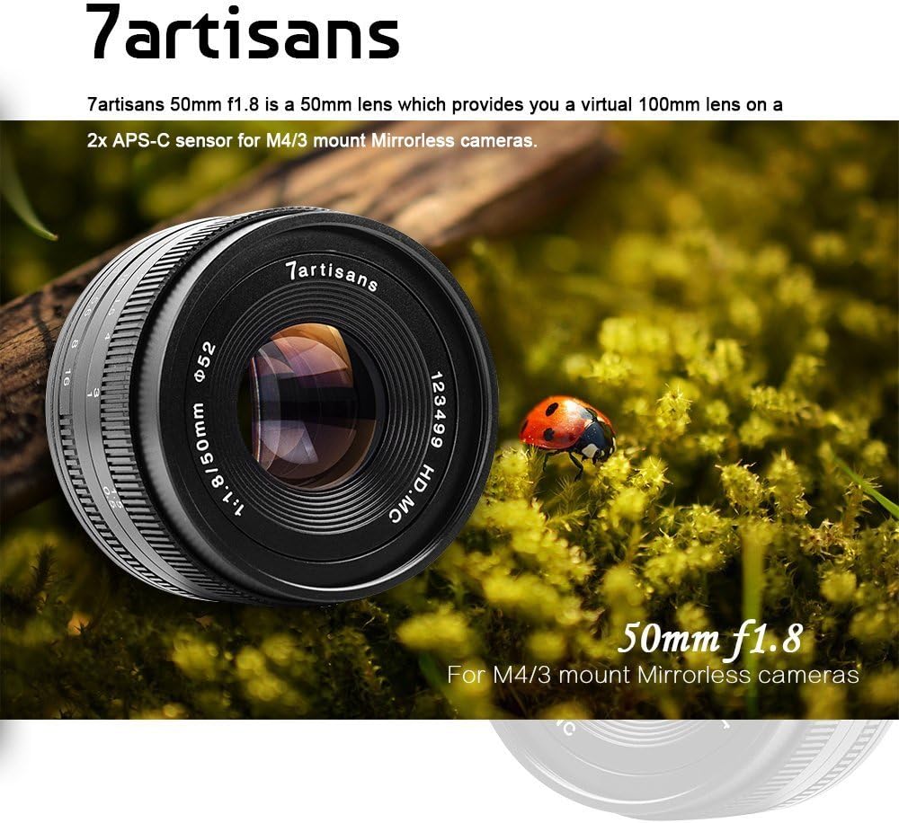 7artisans 50mm F1.8 APS-C Manual Focus Lens for Compact Mirrorless Cameras for Canon M1 M2 M3 M5 M6 M10 EOS-M Mount Black