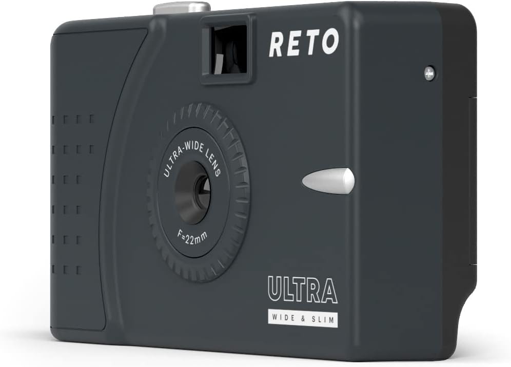 RETO Ultra Wide & Slim 35mm Reusable Daylight Film Camera - 22mm Wide Angle Lens, Focus-free, Lightweight, Easy to Use (Charcoal)