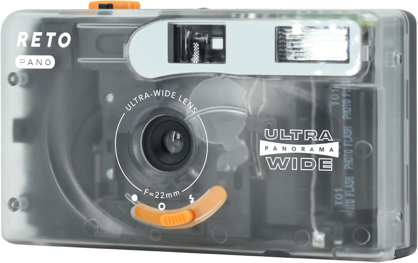 RETO PANO 35mm Film Camera - 22mm Wide Angle Lens, Panorama, Easy Switch, Cinematic Mode, Lens Cover, Built-in Flash, Reusable (Film and AAA Batteries Not Included) (Sheer White)