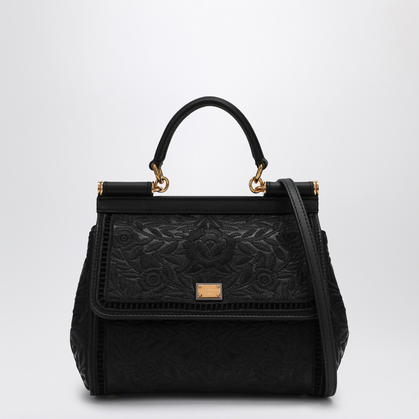 Dolce Gabbana ドルチェ&ガッバーナブラック刺繍ハンドバッグシチリア媒体 - Image 2