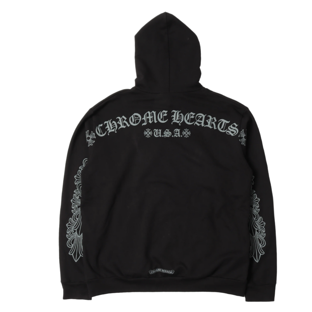 CHROME HEARTS 'FRIENDS AND FAMILY GREY BANNER' BLACK HOODIE