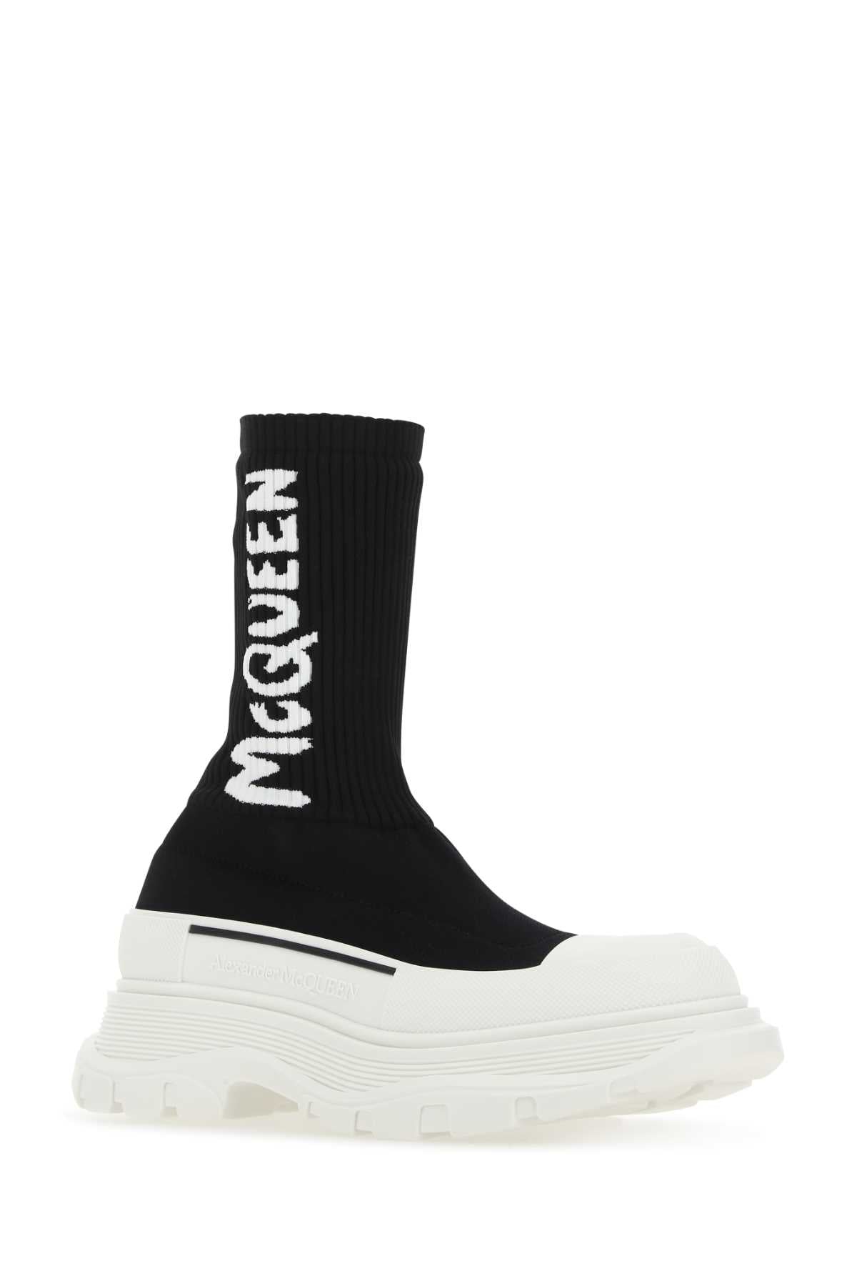 Alexander Mcqueen アレクサンダーマックイーンブラックストレッチナイロントレッドスリックスニーカー - Image 2