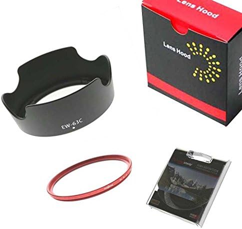 Compatible Lens Hood for Canon EOS Kiss X7 Lens Kit EW-63C and Lens Protection Filter (RED 58mm) Bundle