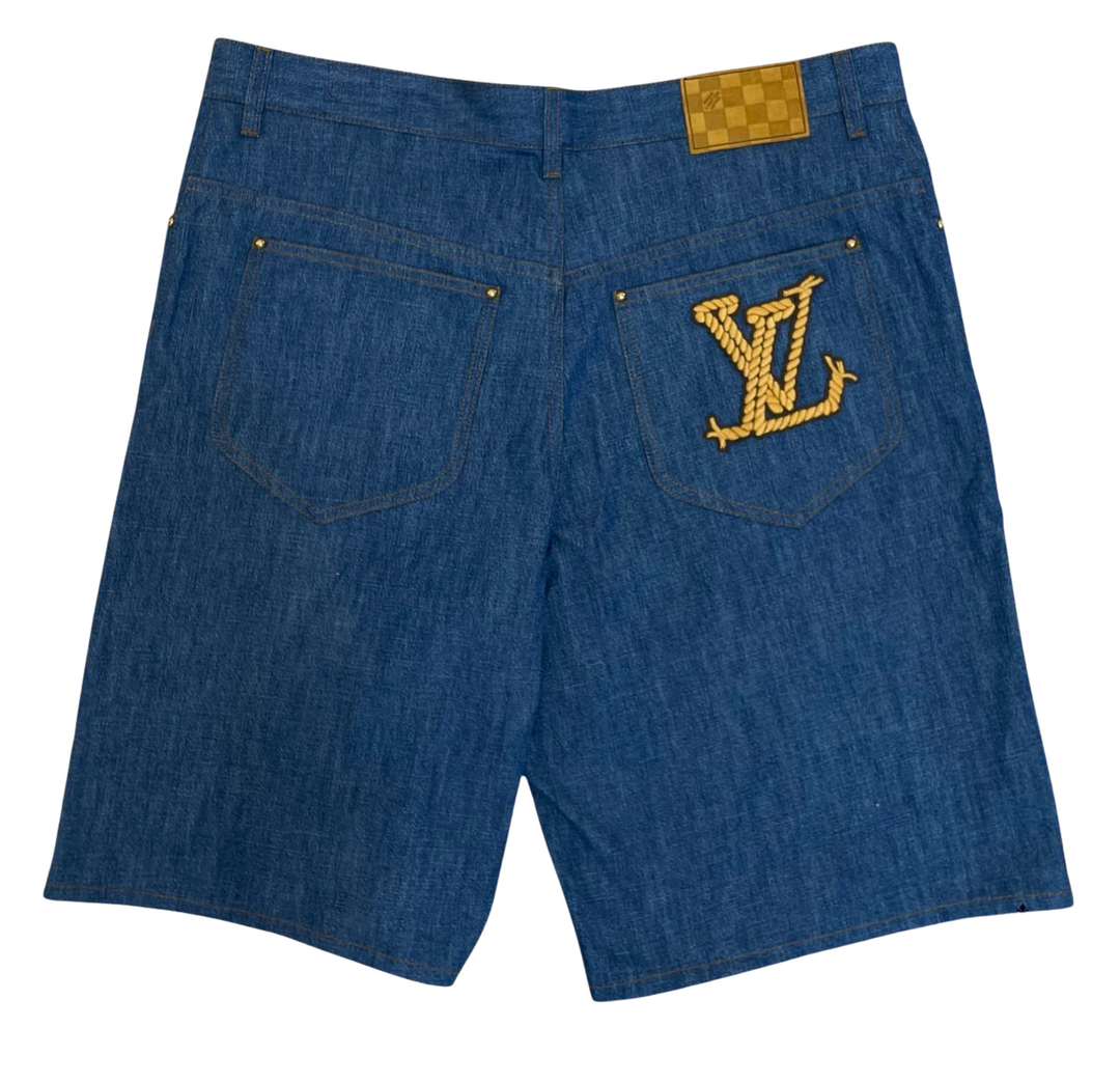 LOUIS VUITTON 'ROPE LOGO' DENIM SHORTS