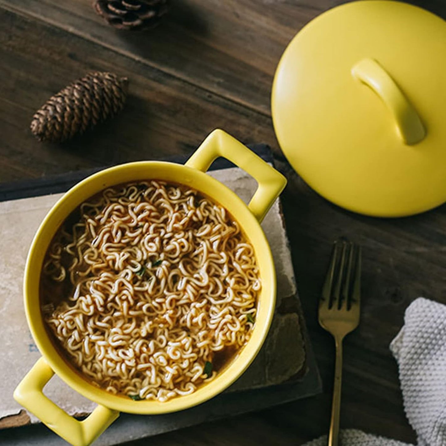 Tableware Udon Noodle Soba Cover Salad Bowl and Ceramic Instant Noodle Bowl Big Soup Bowl Restaurant Ramen Commercial Use (Color: Yellow, Size: One Size)