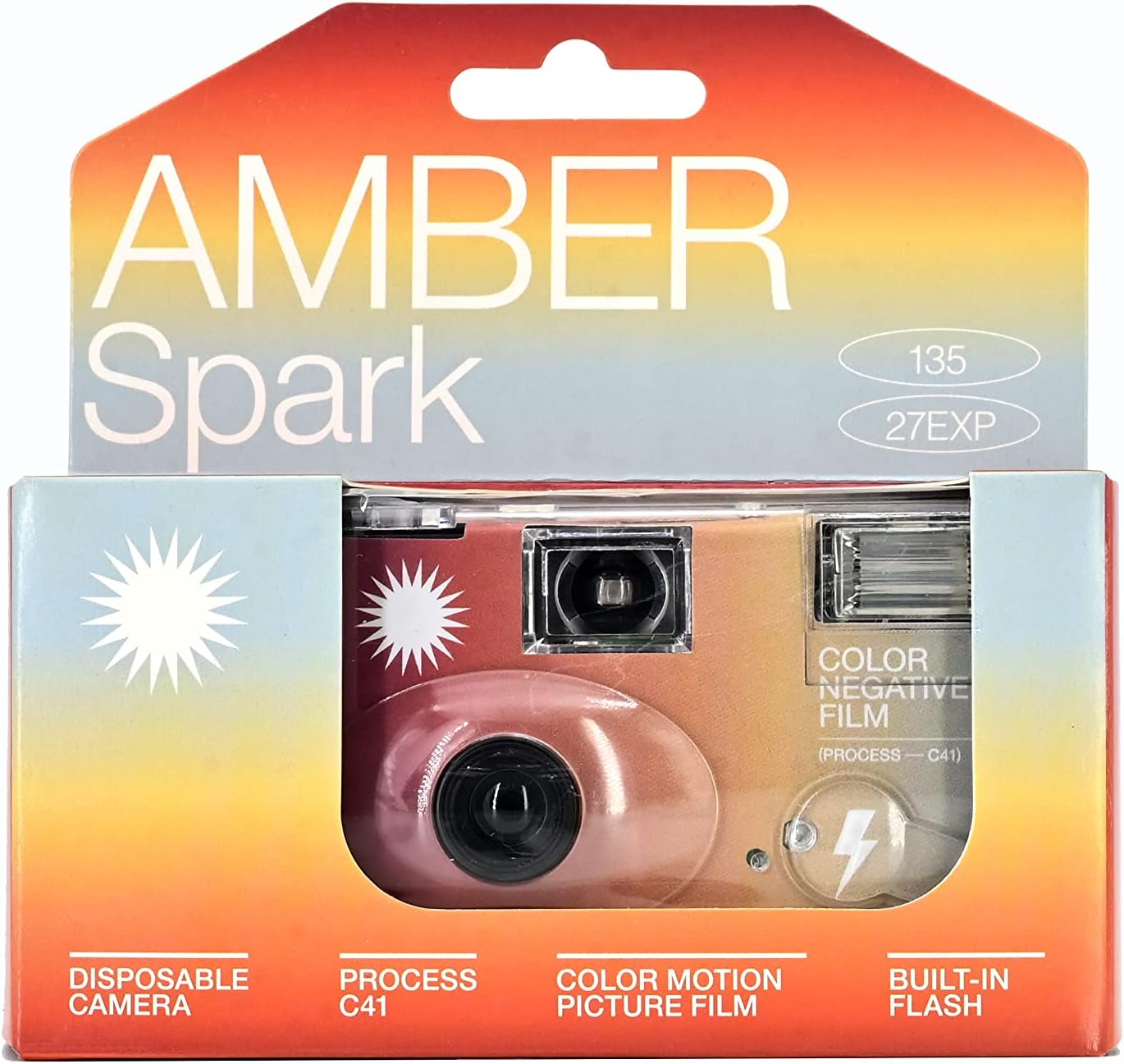 RETO Amber Spark 35mm Disposable Film Camera 27EXP, ISO400, Color Negative Film, Focus Free, Easy to Use, Built-in Flash, Disposable (Film and Battery Included)