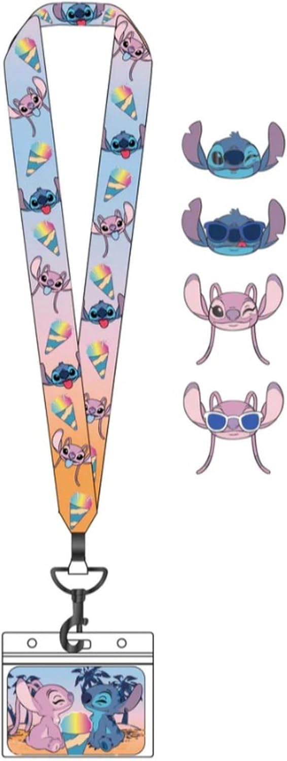 Loungefly Disney Lilo & Stitch Angel and Stitch - Cordón con soporte para tarjetas y 4 pines