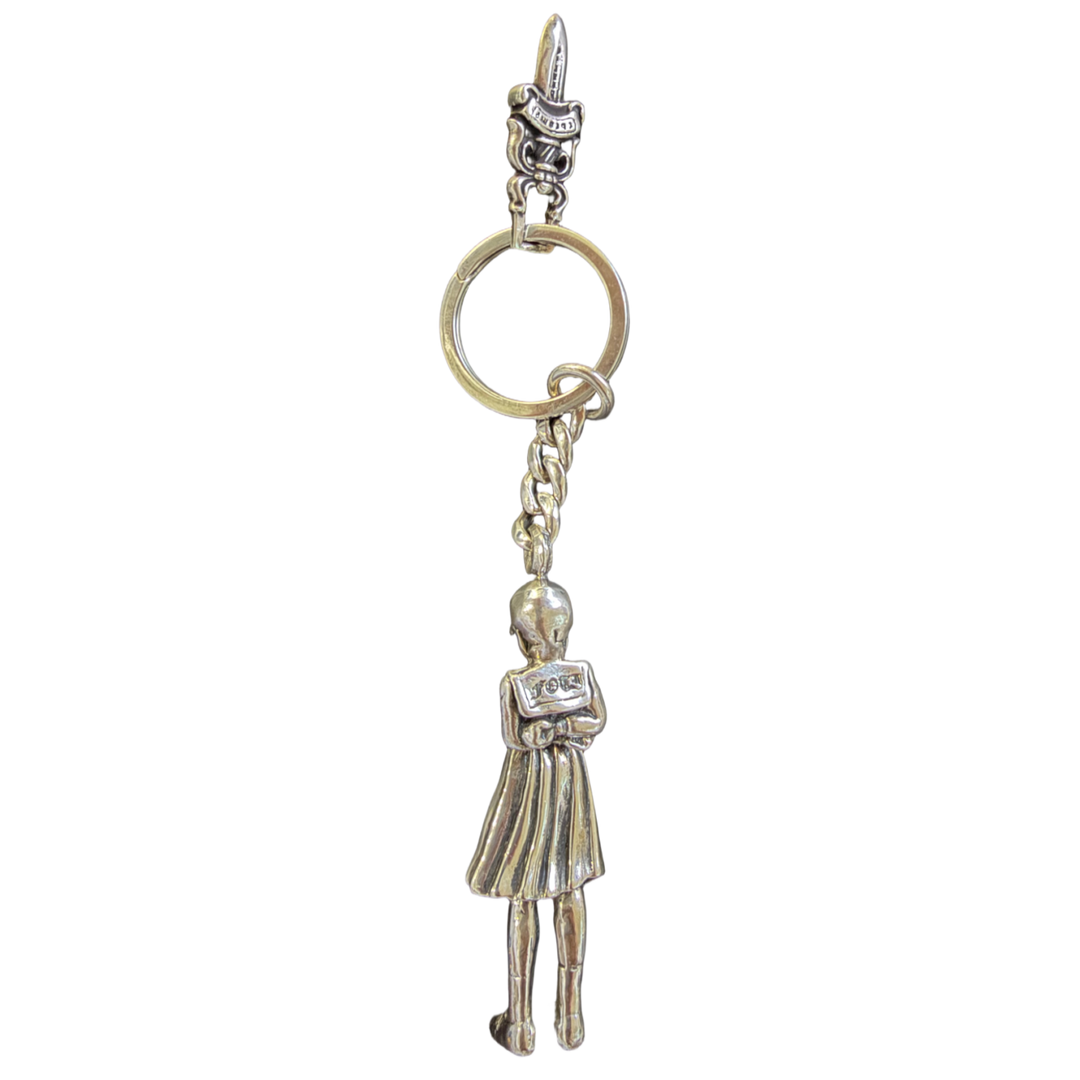 CHROME HEARTS FOTI 'SKIPPY SKULL SCHOOLGIRL' DAGGER PENDANT SILVER KEYCHAIN