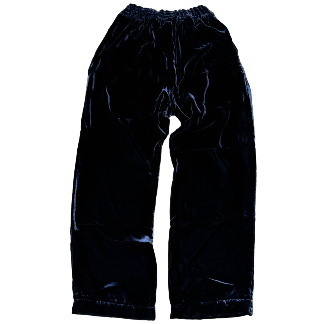 CHROME HEARTS 'NAVY' Y NOT BLACK AND WHITE EMBROIDERED VELOUR TRACK PANTS