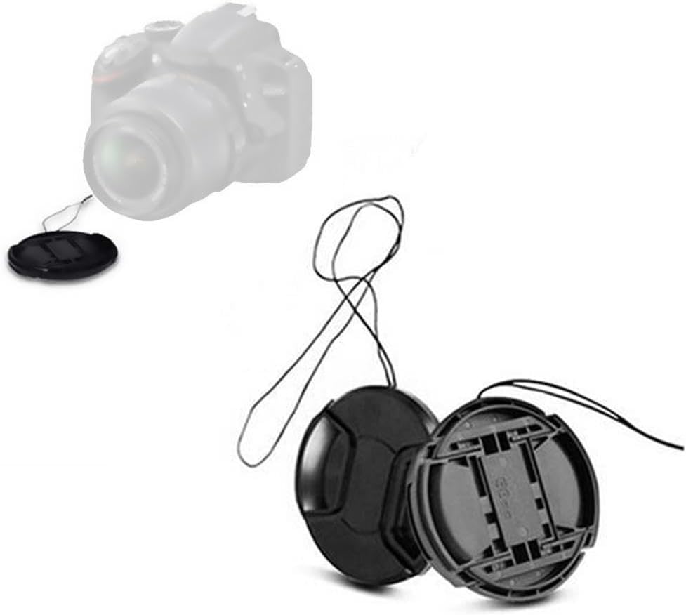 Center Pinch Snap Front Lens Cap Cover Plastic Universal 52/55/58/62/67/72/77mm Lens with Anti-lost Rope for Canon Nikon Ca