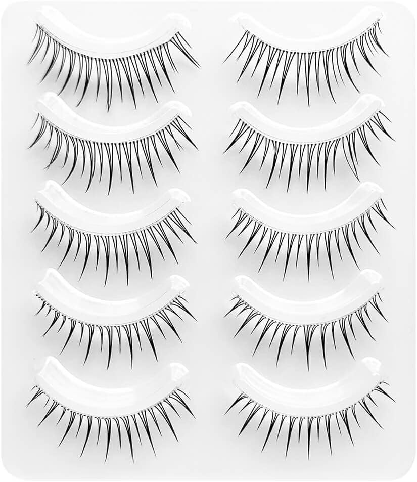 False Eyelashes, 4D False Eyelashes, Natural False Eyelashes, Ultra Lightweight, Soft, Handmade False Eyelashes Clustered Transparent Axis 5 Pairs HT2
