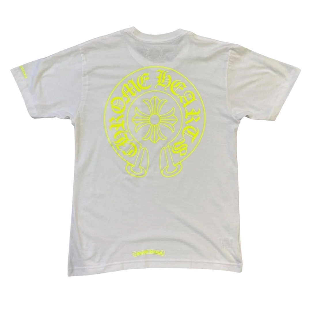 CHROME HEARTS 'NEON HORSESHOE LOGO' WHITE POCKET TEE
