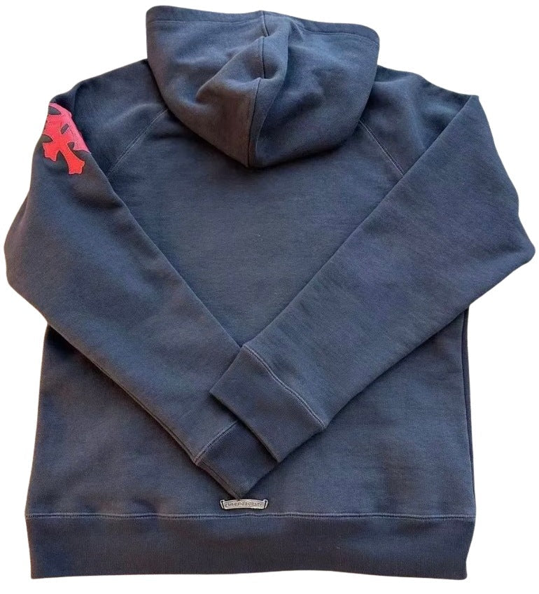 CHROME HEARTS 'RED PAPER JAM' SHOULDER CROSS NAVY HOODIE