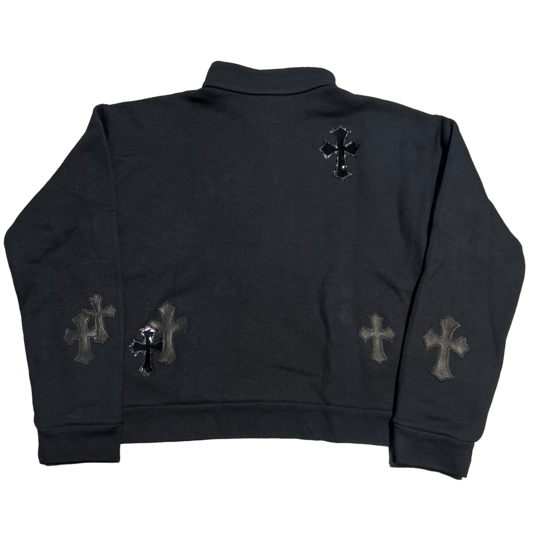 CHROME HEARTS 'CROSS PONY PATENT LEATHER PATCH' BLACK QUARTER ZIP