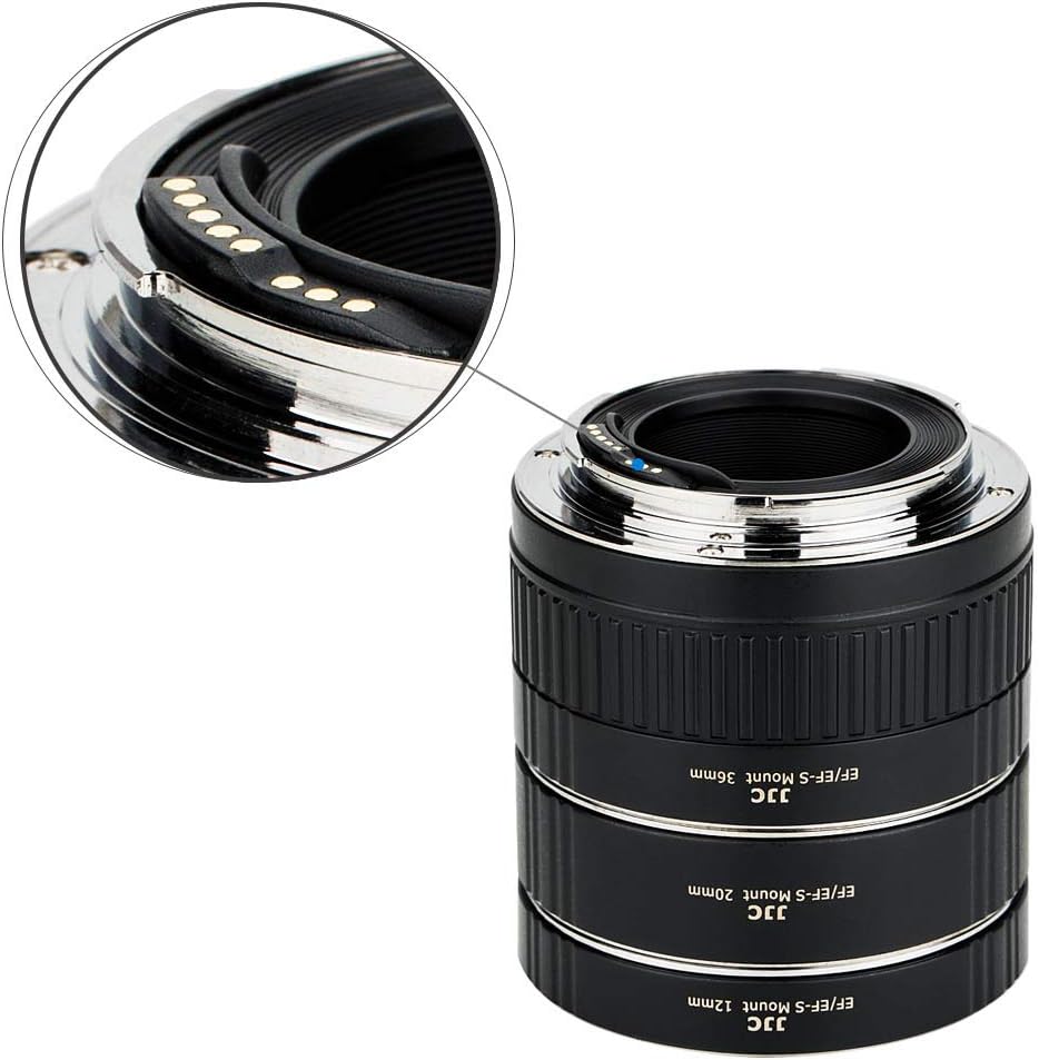 JJC Close-up Ring Digital Closeup Ring Set for Canon EF/EF-S Mount for EOS 90D 80D 5D IV III II 6D II 5DS 5DR 1DX III II Kiss X10i X10 X9 X9i x8i X70 12mm+20mm+36mm Set with Body Cap and Rear Lens Cap