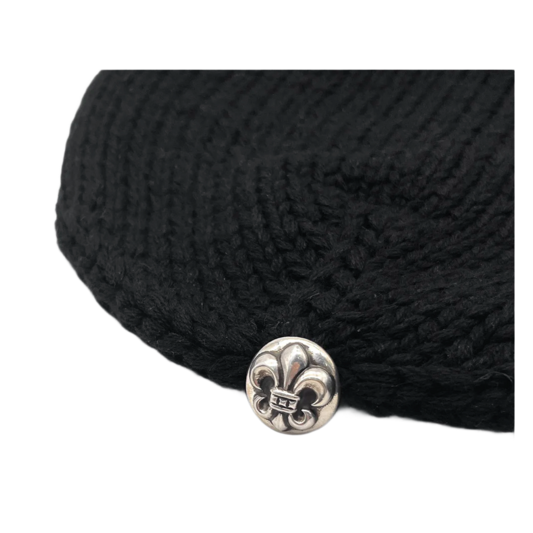 CHROME HEARTS 'FLEUR PATCH' BLACK CASHMERE BEANIE