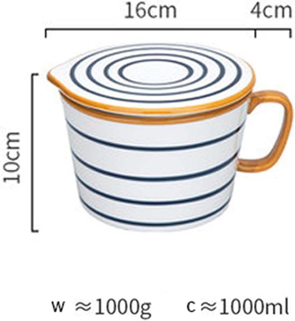 Tableware Udon Noodle Bowl with Handle Salad Dish Noodle Bowl Ceramic Instant Noodle Bowl for Restaurants Ramen Commercial Use (Color: Stripe, Size: One Size)