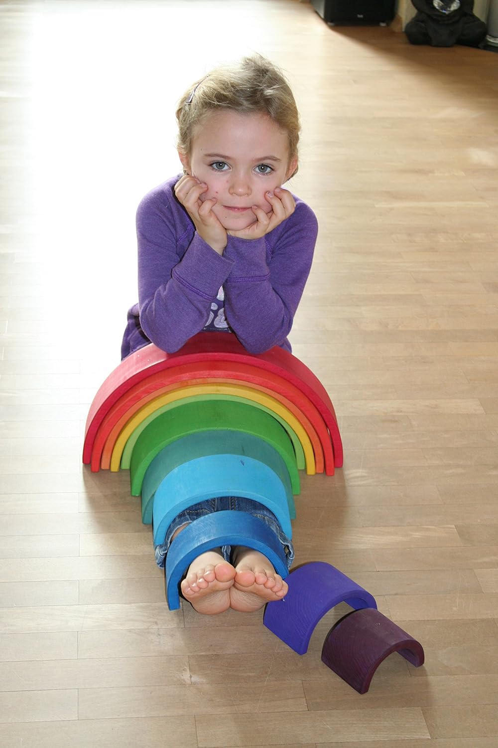 グリムGRIMM'S 玩具 おもちゃ 知育玩具 積み木 1セット インテリア 見立て遊び 虹 レインボー 高さ18×幅38×奥行7cm 虹色トンネル 特大