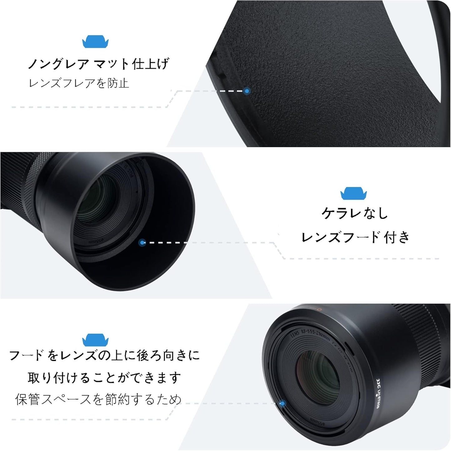 JJC (1+1) ABS Reversible Lens Hood for Canon ET-60B & Canon EW-53 Compatible Canon RF-S 55-210mm F5-7.1 IS STM & Canon RF-S 18-45mm F4.5-6.3 IS STM Lens Compatible with Canon EOS R50 Dual Lens Kit
