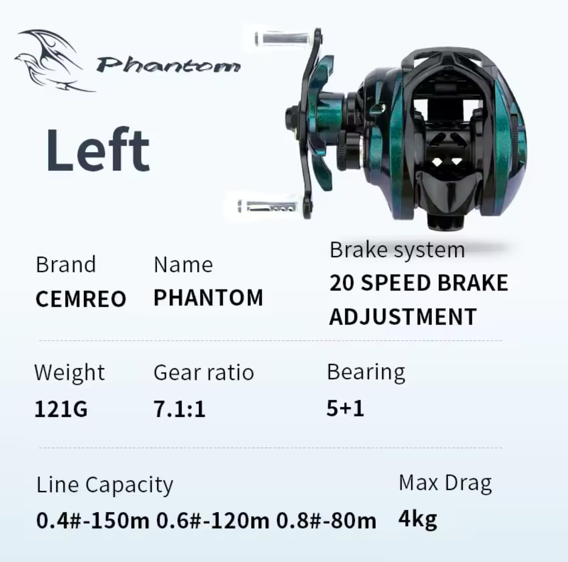 CEMREO PHANTOM Ultralight 4.3 oz (121 g) Bait Reel Left Handle BFS Semleo Phantom Baitfiness Reel BFS