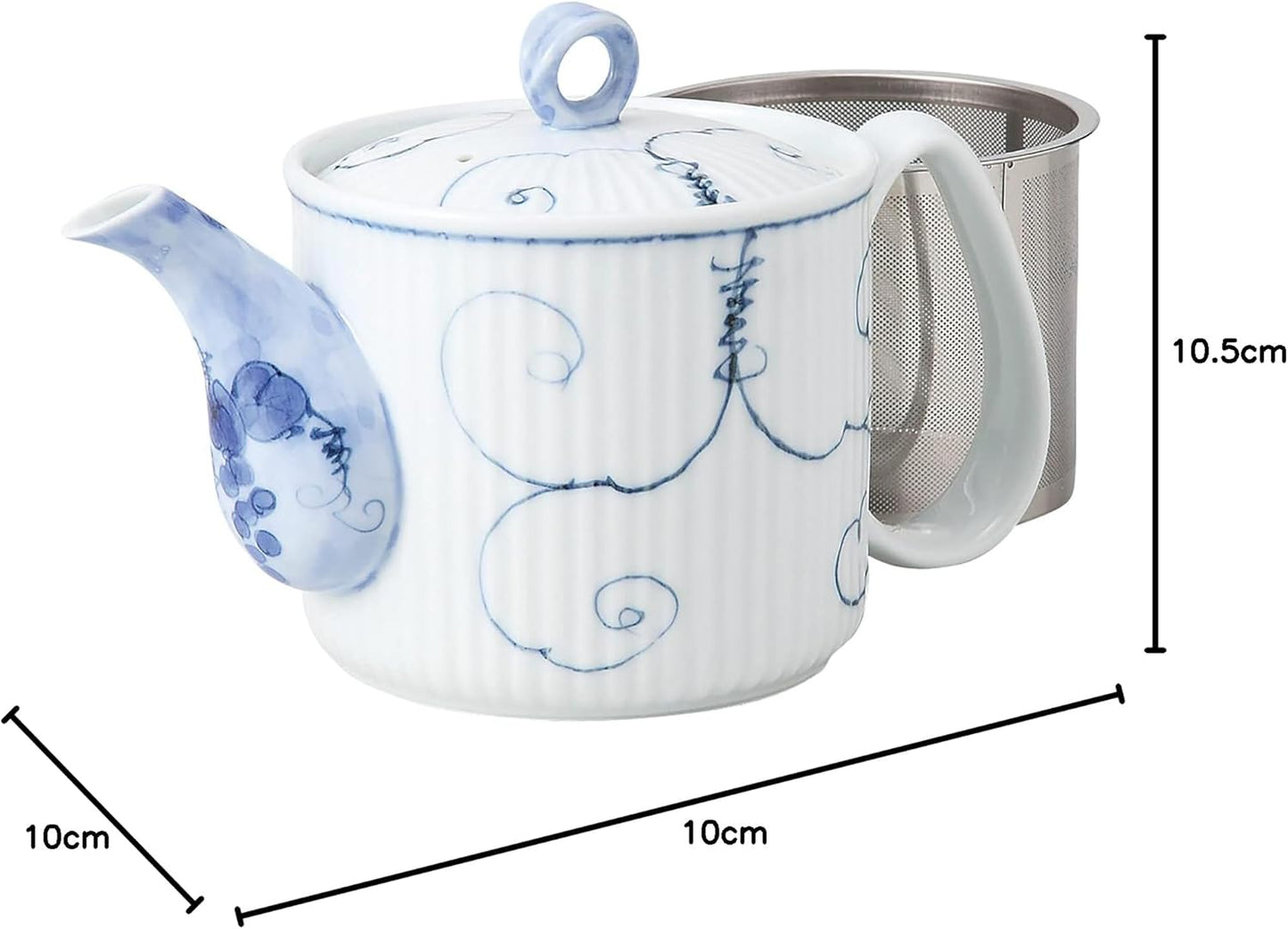 西海陶器 波佐見焼 急須 大きい 軽量 唐草ぶどう柄 ティーポット容量約 475ml 洗いやすい 茶漉し 付 (スーパーステンレス 茶こし付) はさみやき 食器 紅茶 お茶 緑茶 和食器 日本製 12740