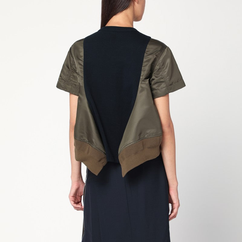 Sacai Sacai Navy/Kaki Cotton And Nylon Tシャツ - Image 3