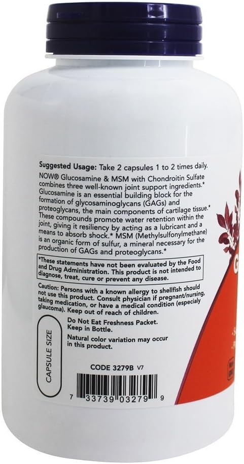 NOW Foods - Glucosamine and MSM 750/250 Mg - 180 Capsules