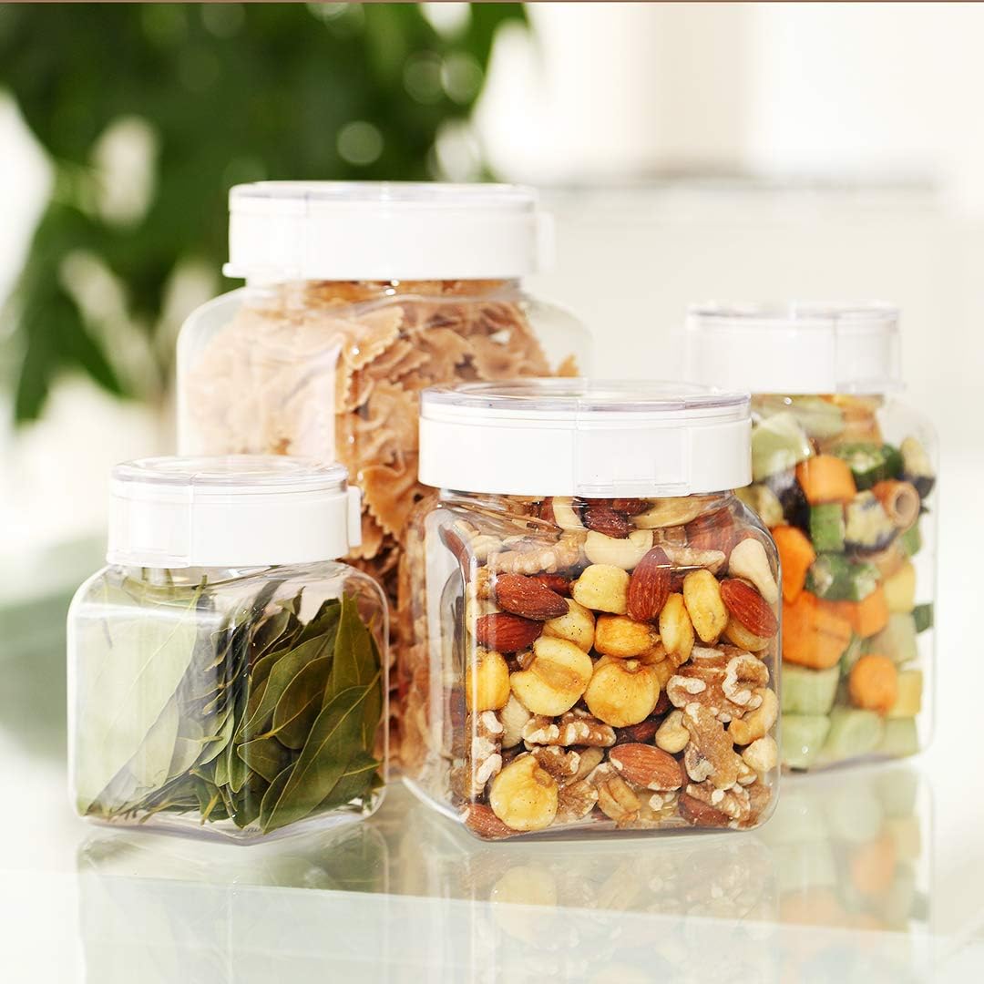 Takeya Official Freshlok Airtight Canister Starter Set, White, 10.1 fl oz (300 ml) / 16.9 fl oz (500 ml) / 37.2 fl oz (1.1 L) / 47.3 fl oz (1.4 L), 4-Piece Set, Sealed Storage Container with Spoon