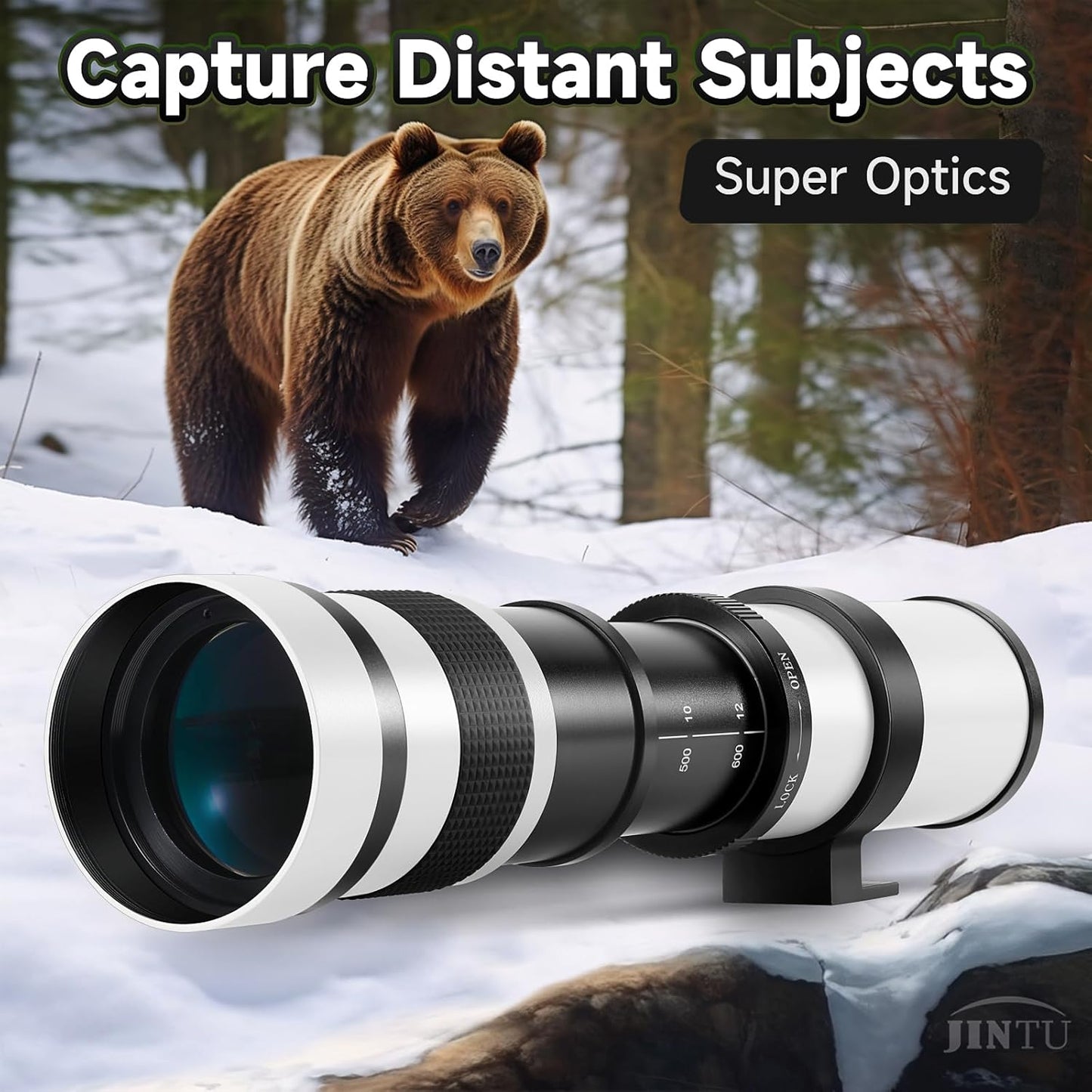 JINTU 420-1600mm Telephoto Zoom Lens for F/8.3-F16 80D, 70D, 77D, 60D, 60Da, 1Ds, Mark III and II 7D, 6D, 5D, 5DS Rebel T7i, T7s, T6s, T6i, T6, T5i, T5, T4i, T3, SL2 4000D 20000D d 1200 d 650d 550d