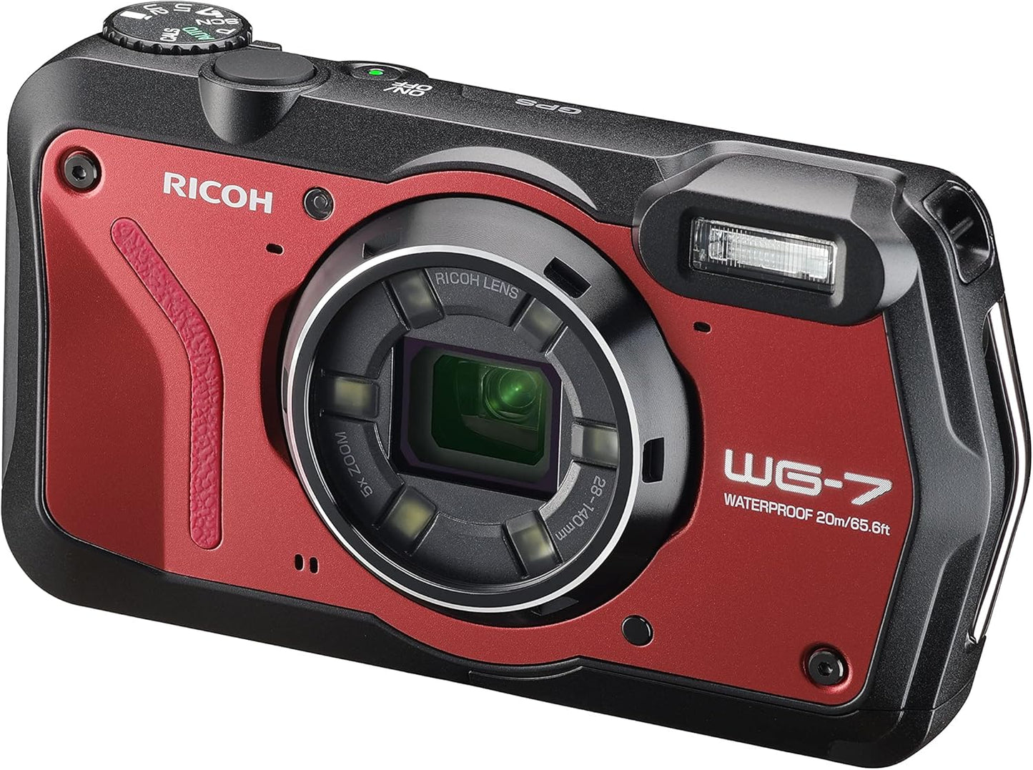 RICOH 3110 WG-7 Red Authentic Outdoor Camera, 20 Million Pixels, Wide Angle 1.1 inches (28 mm), 5x Optical Zoom, 6-Light Multi-Function Ring Light, Works in Construction and Sites, Equipped with "CALS