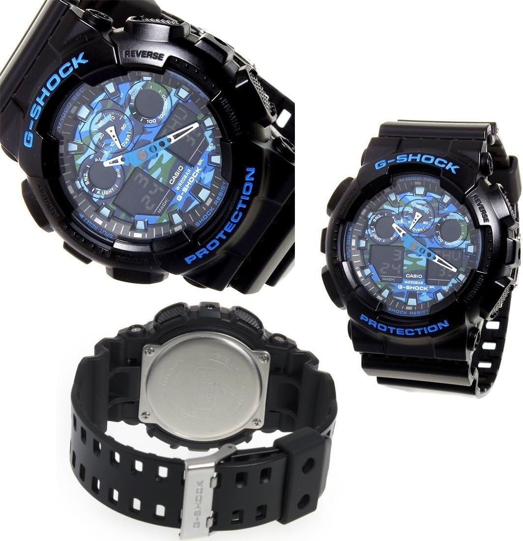 Self-Defense Force Police Officer Camouflage Blue Camouflage Entrance Celebration G-Shock Camouflage Waterproof 20 ATM Plastic Belt Watch for Men (GA-100CB-1A GA-100LY-1A) (GA-100CB-1A (Blue