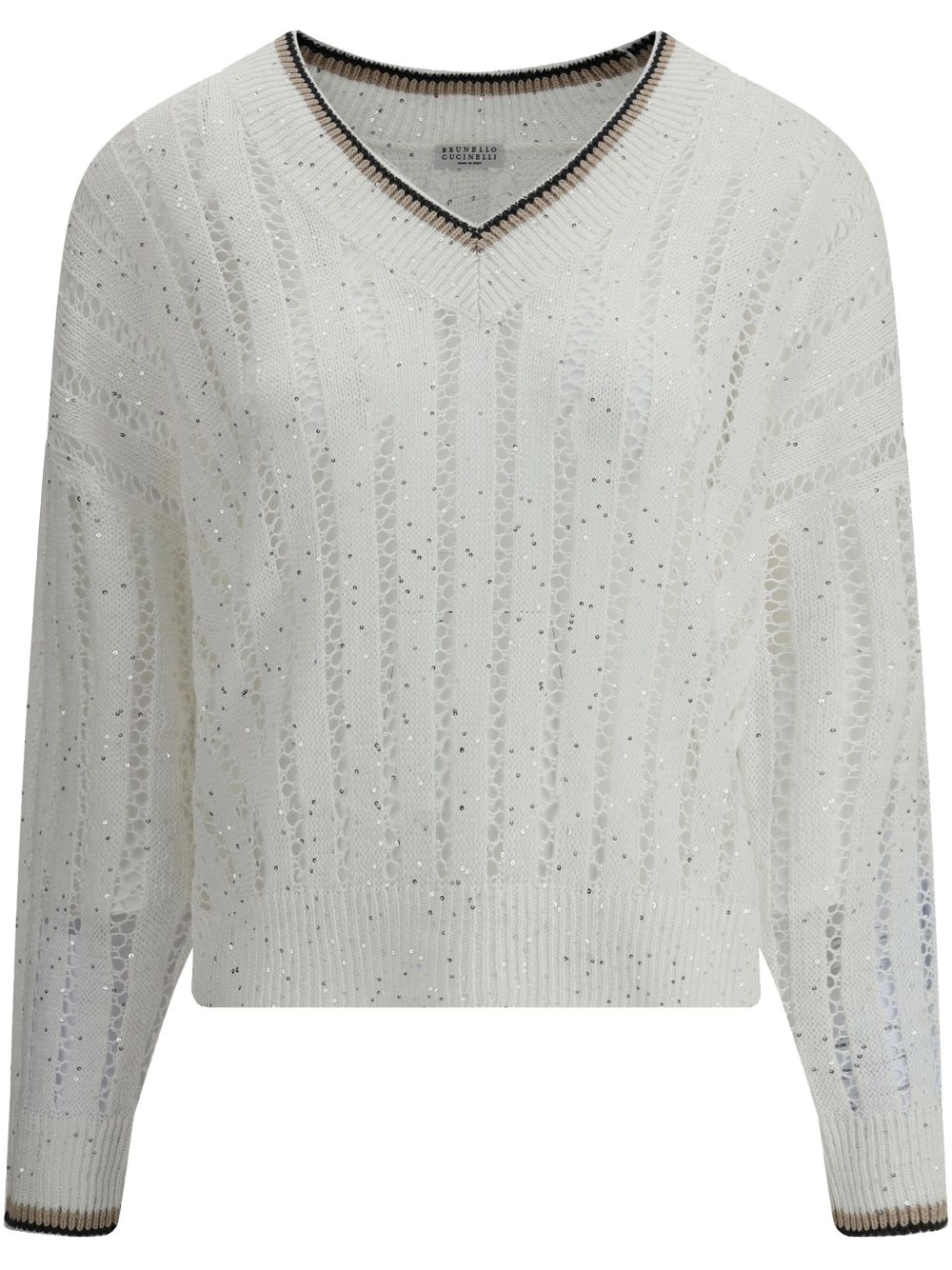 Brunello Cucinelli V Neckセーターが光沢のあるディテールを備えています - Image 3