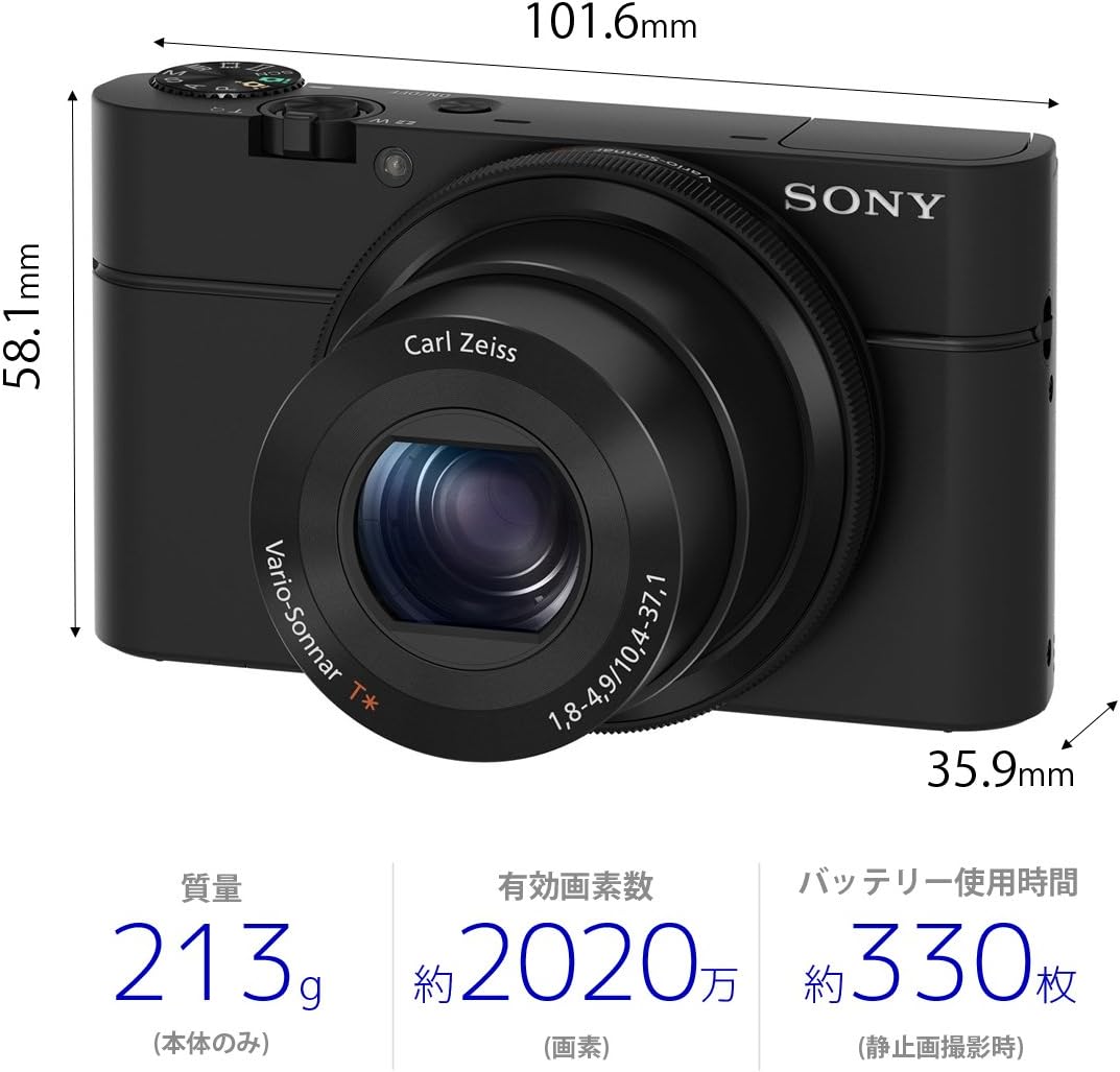 Sony Cyber-shot DSC-RX100 Digital Camera with 1.0-type Sensor and F1.8 Lens, Black.