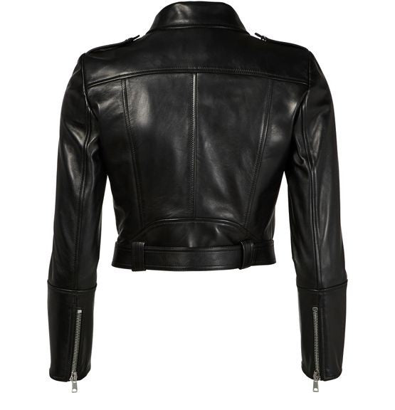 MCQUEEN レザー クロップド ライダースジャケット - Image 3