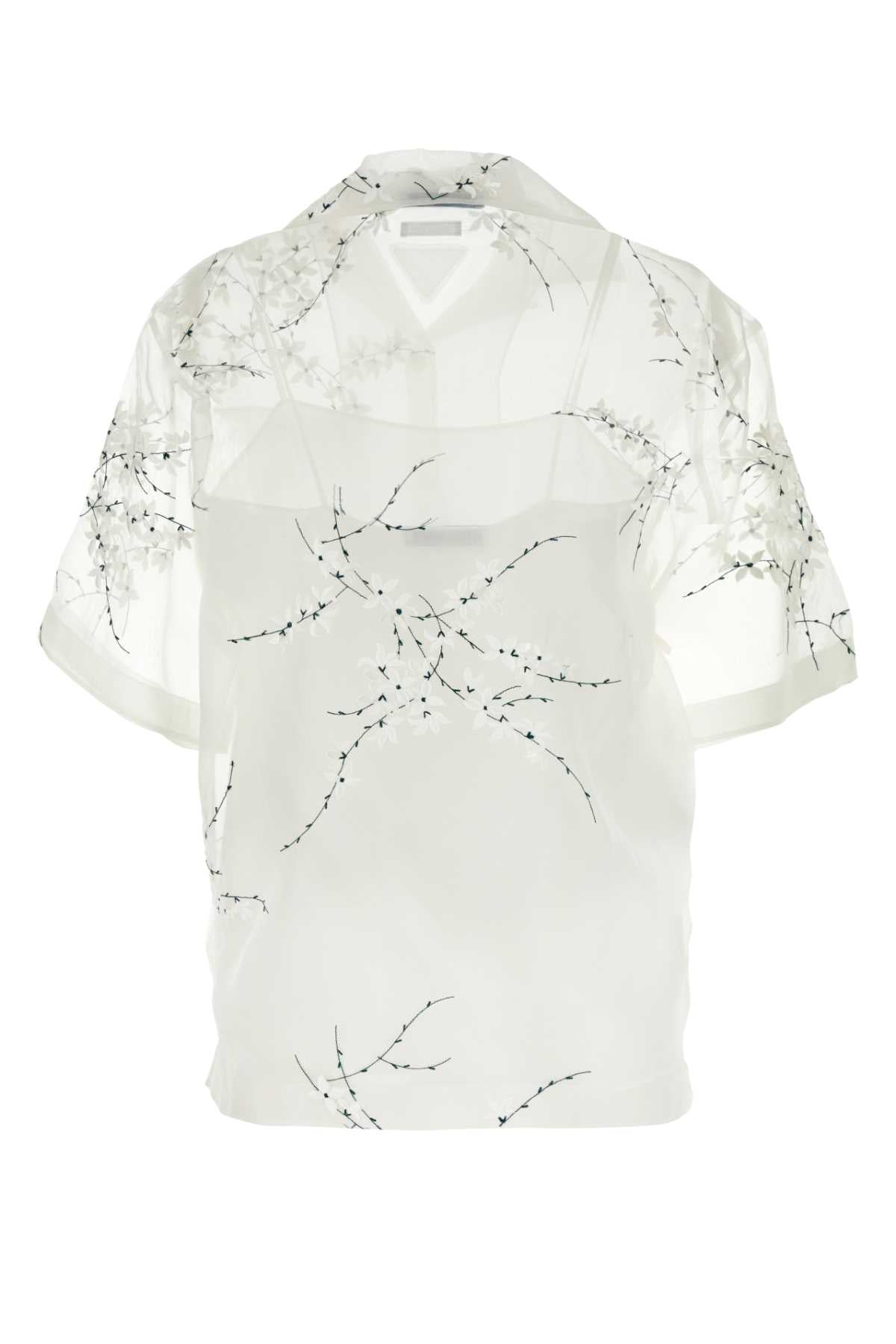 Prada プラダホワイトシルクブレンドスルーシャツを見せます - Image 3