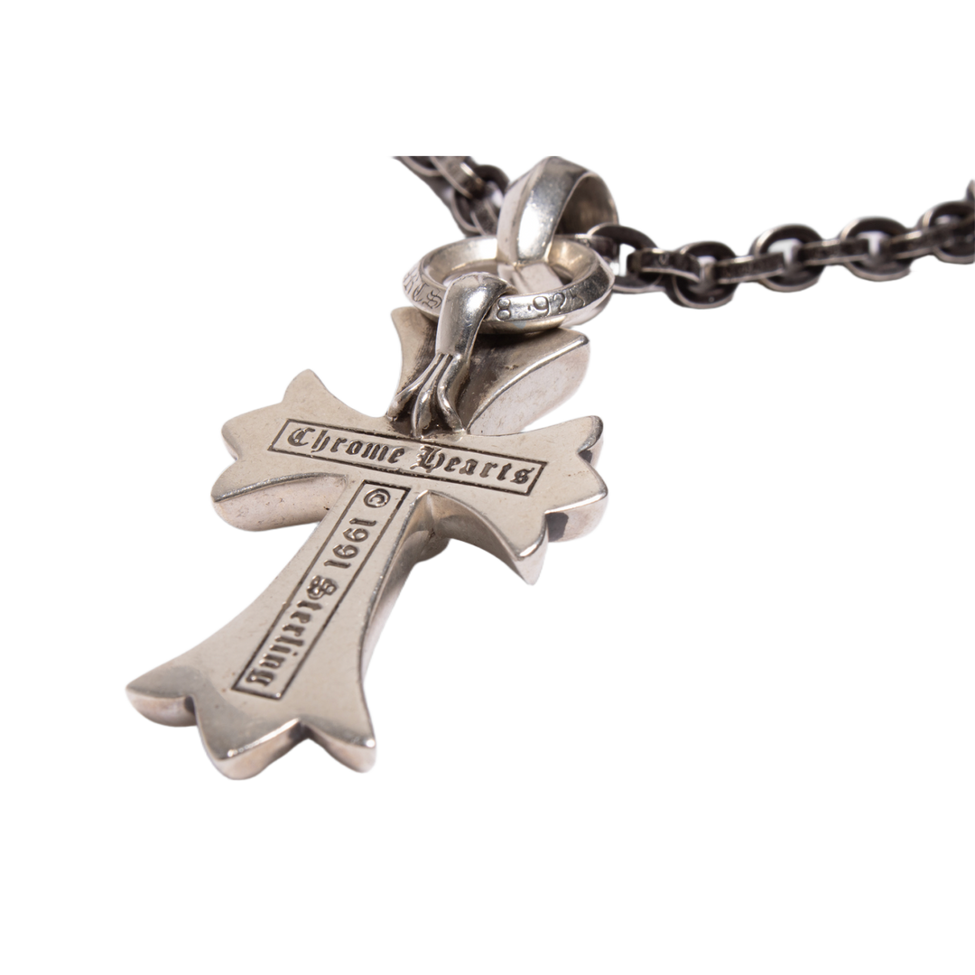 CHROME HEARTS 'CROSS PENDANT' 12IN SILVER PAPER CHAIN NECKLACE
