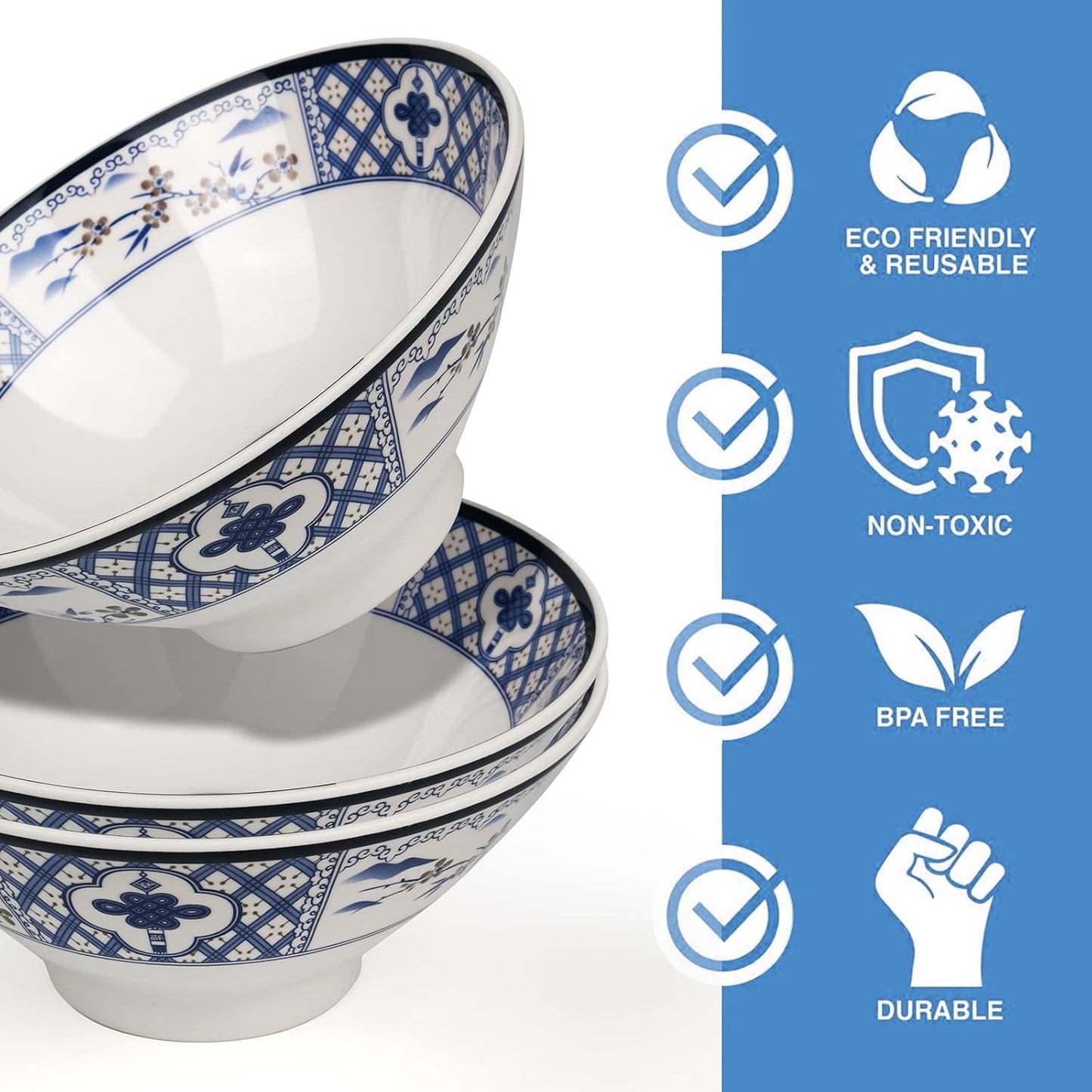 Japanese Ramen Bowl, Instant Ramen Bowl, For Udon, Buckwheat & Noodles, Breakfast, Melamine Material, Soup Bowl, Melamine Ramen Bowl, Plastic Ramen Bowl, Soup Bowl (Color: A-4 sets/White, Size: 9in)