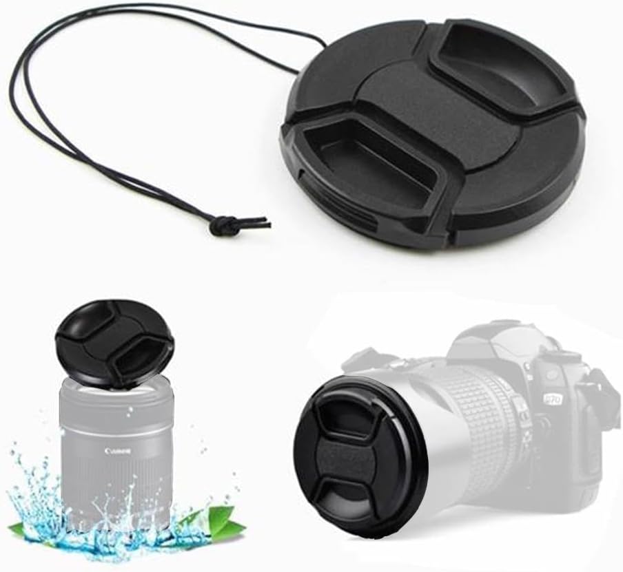 Center Pinch Snap Front Lens Cap Cover Plastic Universal 52/55/58/62/67/72/77mm Lens with Anti-lost Rope for Canon Nikon Ca