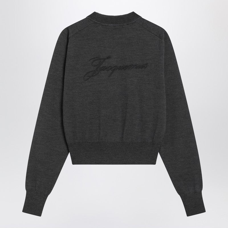 Jacquemus Jacquemus Grey Wool Sweater With Logo Embroidery - Image 3