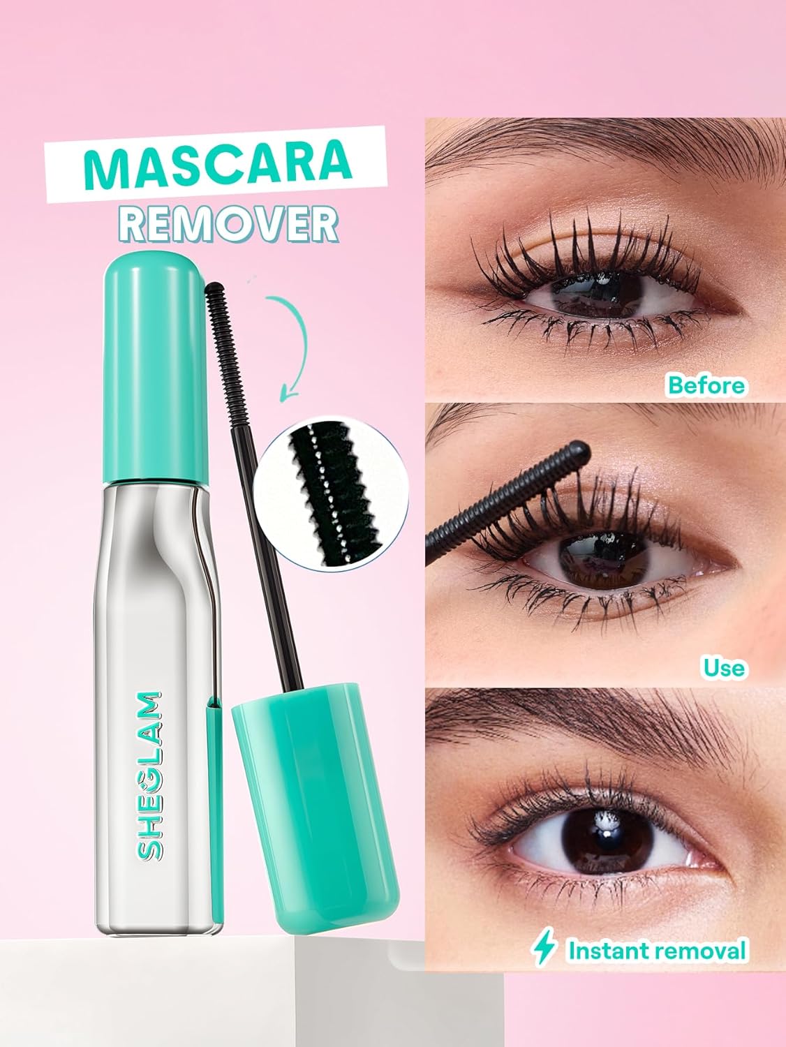 SHEGLAM Eyelash Remover, Waterproof Mascara Without Scrubbing, Formulated with Peptile Lash, Protects Eyelashes