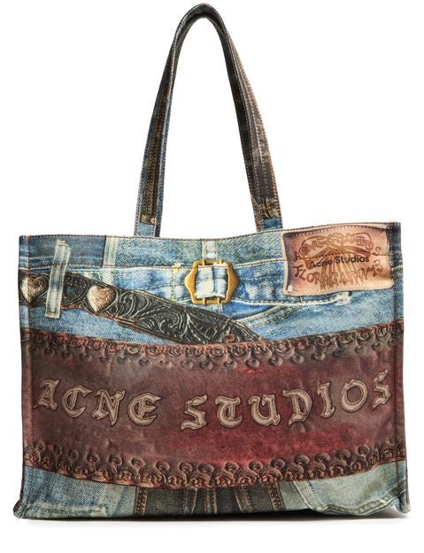 ACNE Trompe-l'oeil print denim effect tote bag - Image 4