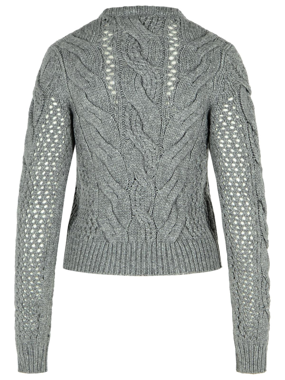Sportmax SportMax 'Radio'ミディアムグレーウールブレンドクルーネックセーター付き編組 - Image 4