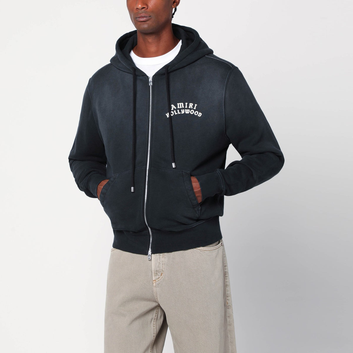 Amiri アミリはロゴ付きの黒いジップスウェットシャツをフェードしました - Image 4