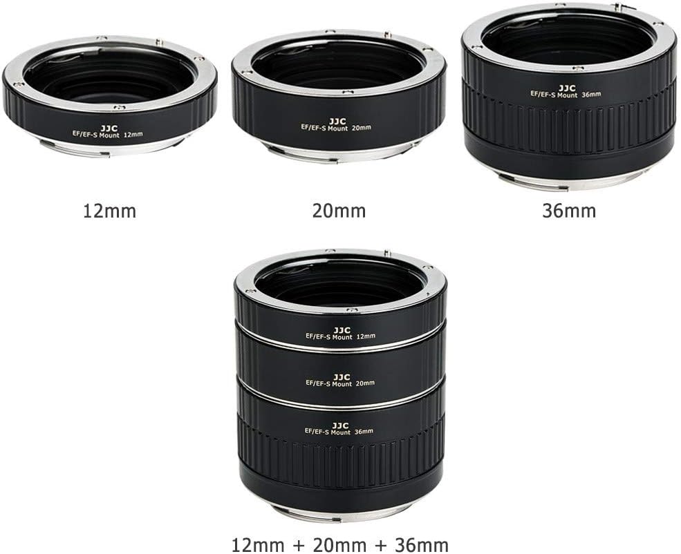 JJC Close-up Ring Digital Closeup Ring Set for Canon EF/EF-S Mount for EOS 90D 80D 5D IV III II 6D II 5DS 5DR 1DX III II Kiss X10i X10 X9 X9i x8i X70 12mm+20mm+36mm Set with Body Cap and Rear Lens Cap