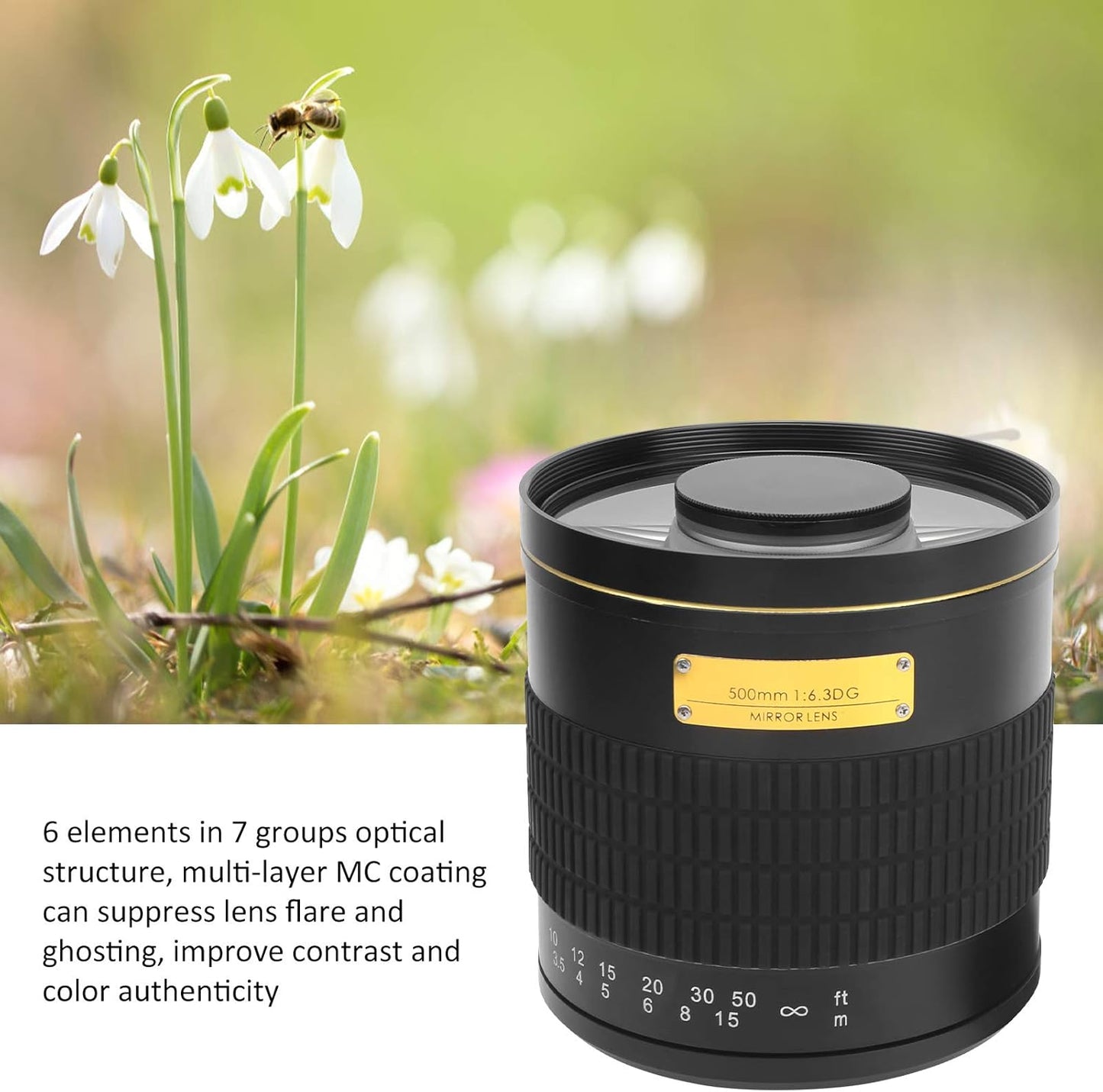EF Mount Camera Lens, 500mm F6.3 Super Telephoto Manual Focus Lens - Multilayer MC Coating - Long Range Shooting Professional Lens for Canon EF Mount SLR Cameras (Black)